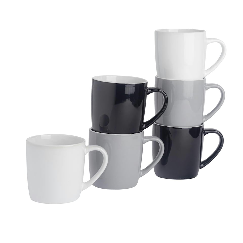 image 1 of Argon Tableware Coloured Coffee Mugs - 350ml - Greyscale - Pack of 6 Multi
