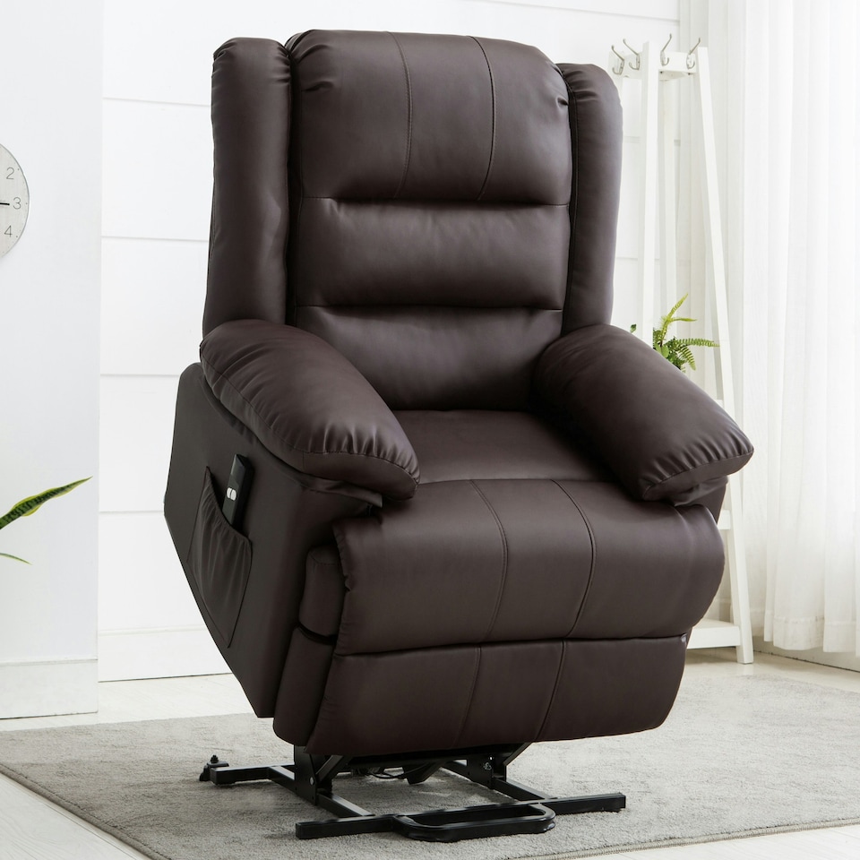image 1 of Loxley Single Motor Electric Rise Recliner Bonded Leather Lift Chair (Brown)