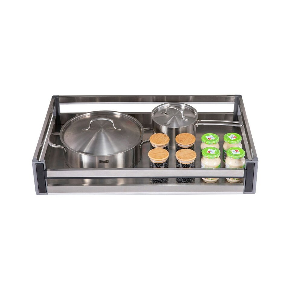 image 1 of Living and Home Stainless Steel Cabinet Pull-Out Basket 51cm W × 43cm D × 7cm H - Silver Chrome | One Size