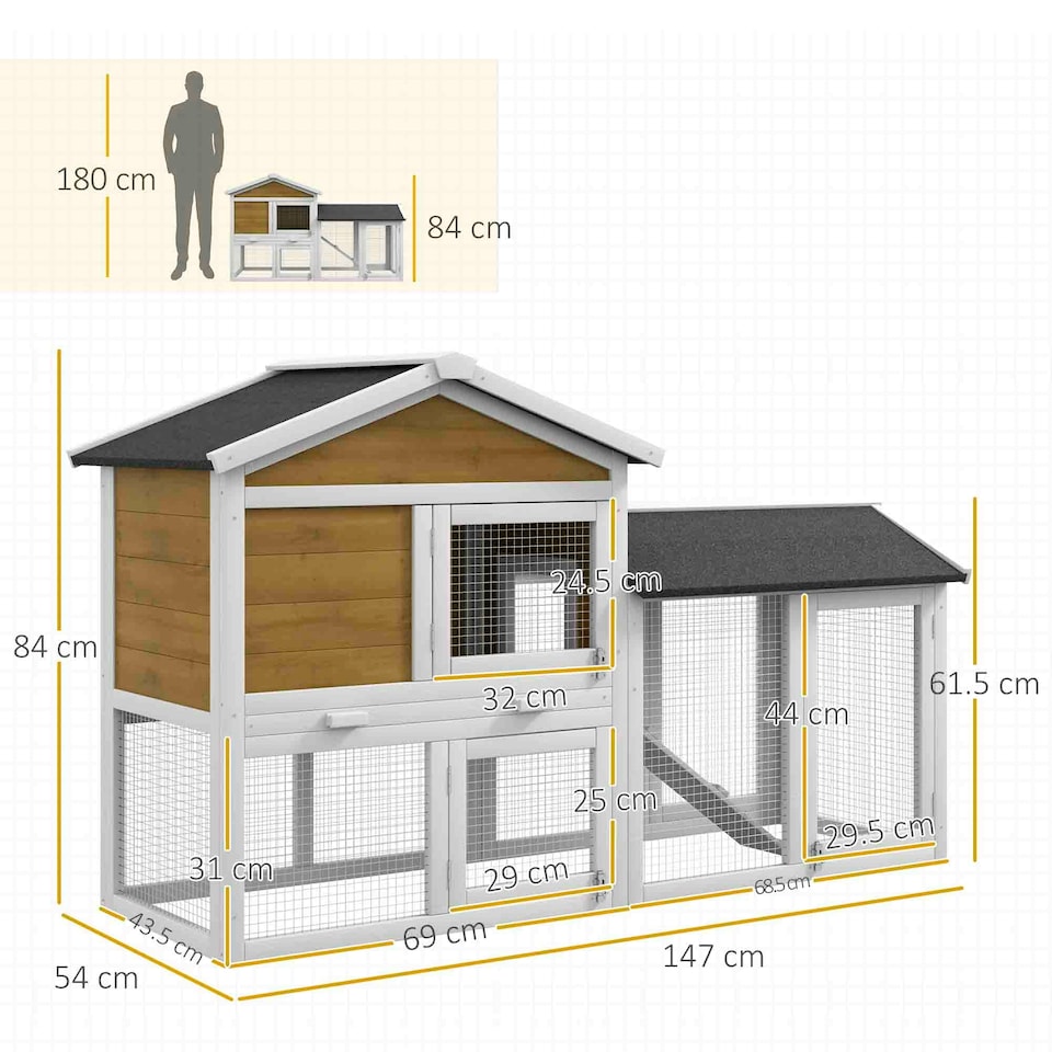 image 1 of PawHut Rabbit Hutch, Guinea Pig Hutch Outdoor Double Tier w/ Ramp, Yellow