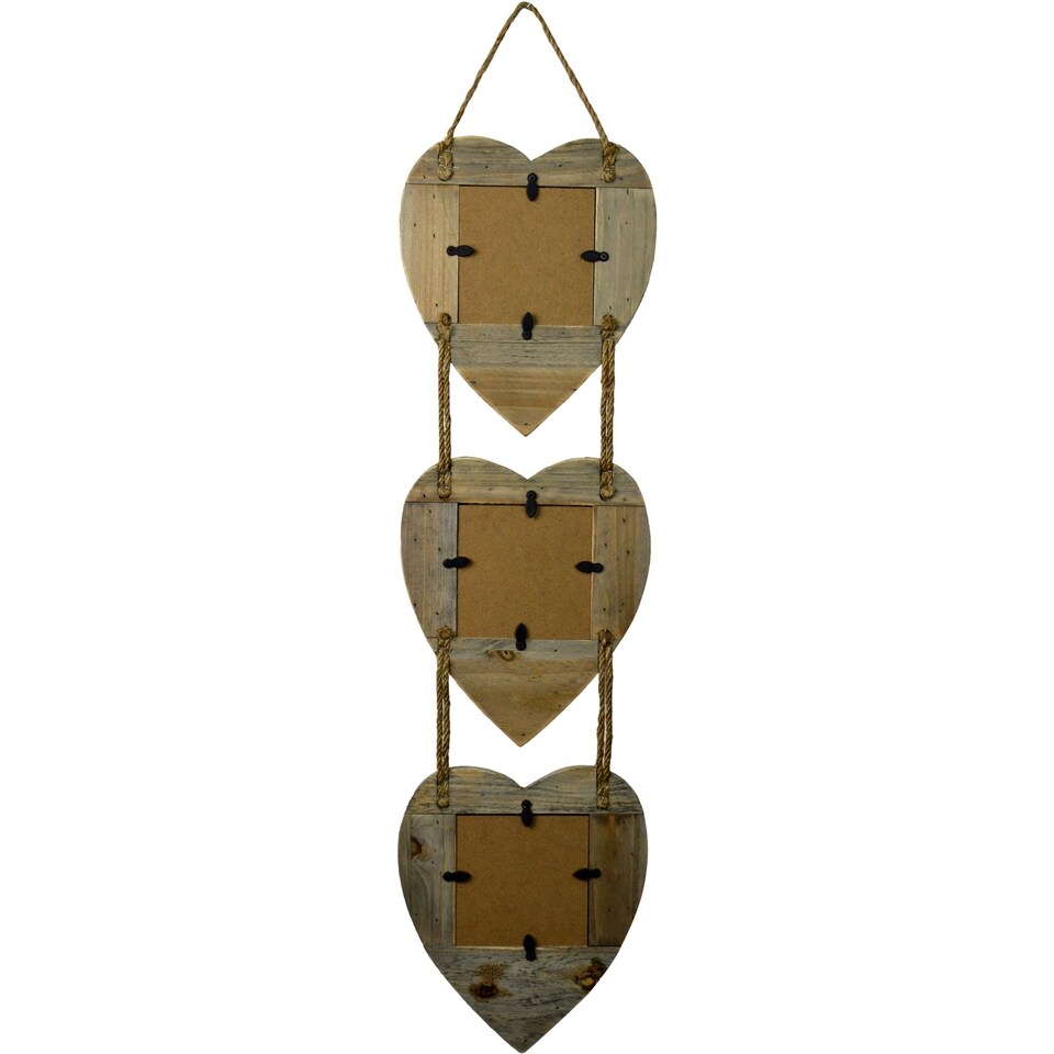 image 1 of Nicola Spring Rustic Hearts Hanging 3 Photo Frame - 4 x 4" - Natural