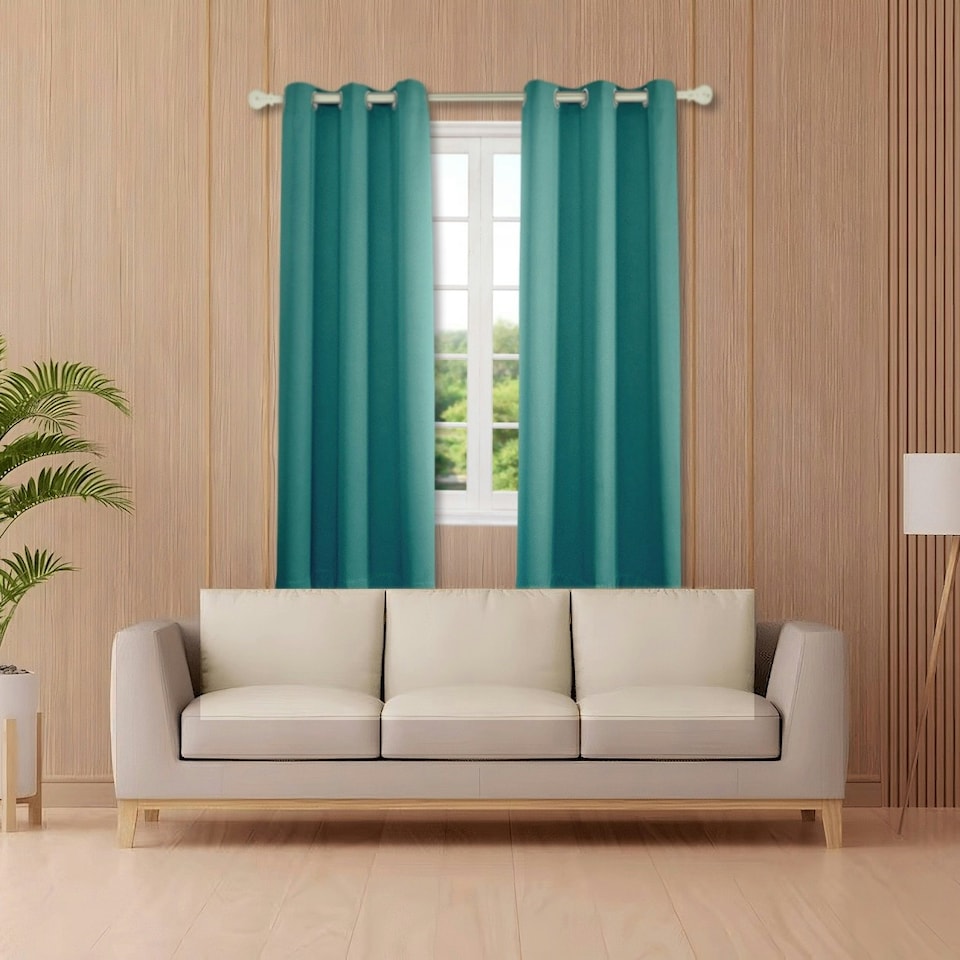 image 1 of Teal Blackout Curtains - Eyelet Thermal Curtain - 46 x 72 Inch Drop - 2 Panel | Blue | One Size