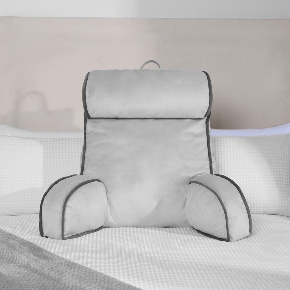 image 1 of OHS Piped Edge Reading Pillow with Head Rest Back Support Bed Sofa | Grey