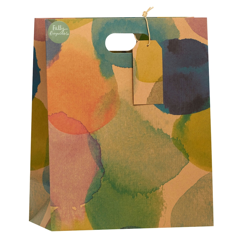 image 1 of Watercolour Kraft Large Gift Bag - Pack of 3