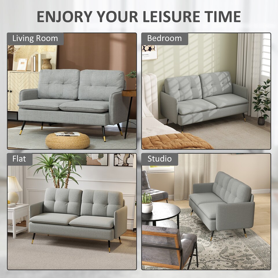 image 1 of HOMCOM Modern Two Seater Sofa, Button Tufted Loveseat with Cushions and Steel Legs for Living Room, Guest Room, Grey