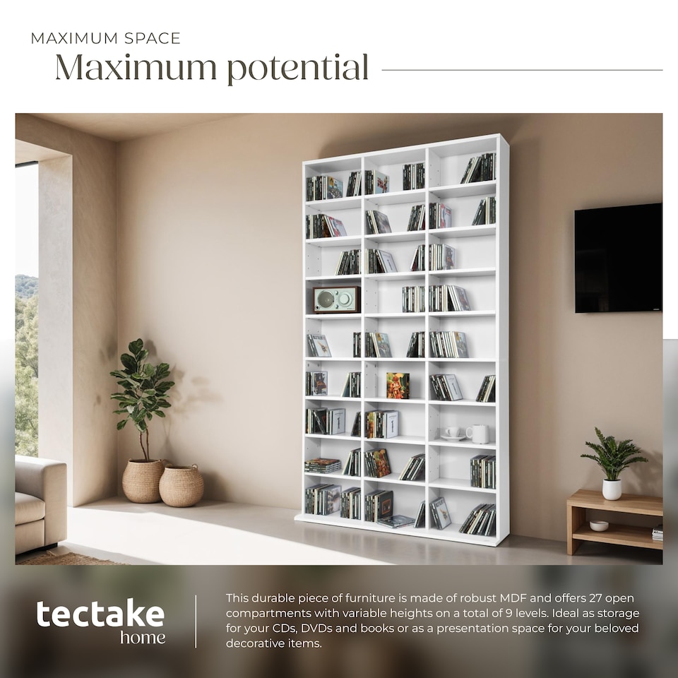 image 1 of CD Shelf Unit Christel - 27 compartments for up to 1080 CDs | White | white | 102 x 23,50 x 180 cm | 1
