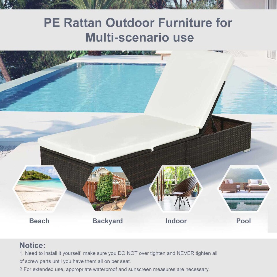 image 1 of Outsunny PE Rattan Sun Lounger, Five-level Adjustable Recliner Bed Chair with Soft Padded Cushion for Patio, Garden, Mixed Brown
