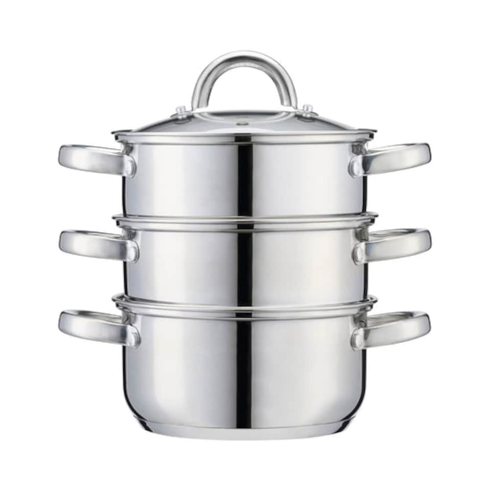 image 1 of Cooks Professional 3 Tier Stainless Steel Steamer Pan - Suitable for All Hobs | Silver | 16cm
