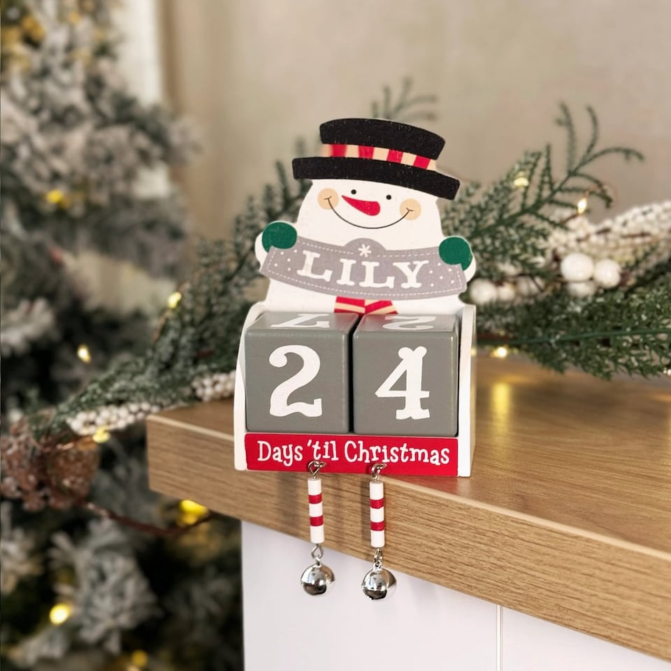 image 1 of Pre-personalised Wood Advent Block Calendar - Over 80 Titles - Teddy