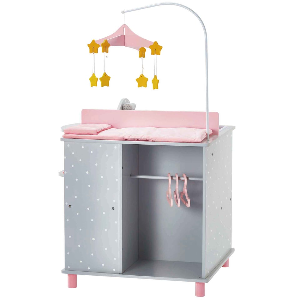 image 1 of Teamson Kids Wooden Baby Doll Changing Station with Storage, Grey/Pink
