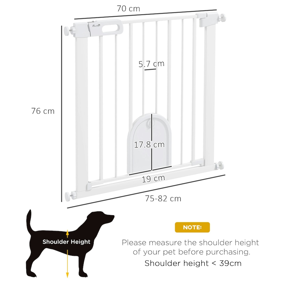 image 1 of PawHut 75-82 cm Pet Safety Gate Pressure Fit Stair w/ Small Door Double Locking