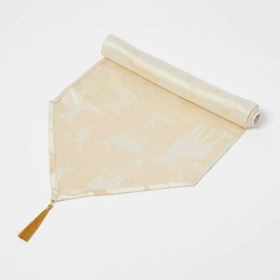 image 1 of Homescapes Gold Stag Christmas Table Runner - 33 x 182 cm | Gold | 1