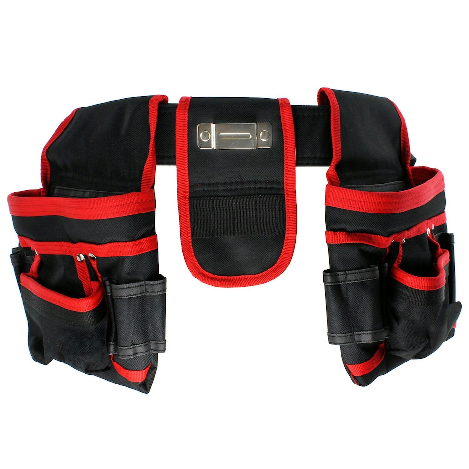 image 1 of SPARES2GO 20 Pocket Double Tool Belt Heavy Duty Joiners Carpenter Builders Nails Pouch