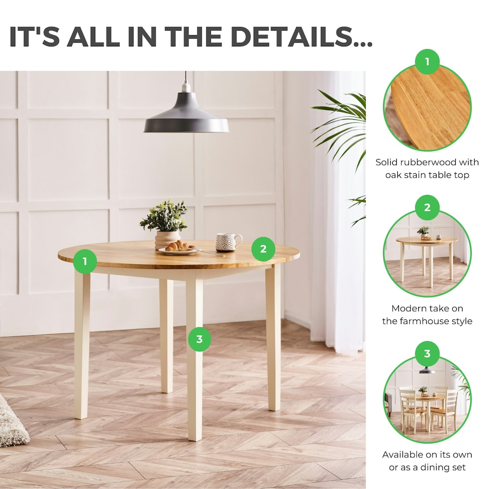 image 1 of Furniturebox Salcombe Oak and Cream Solid Wood Round Dining Table