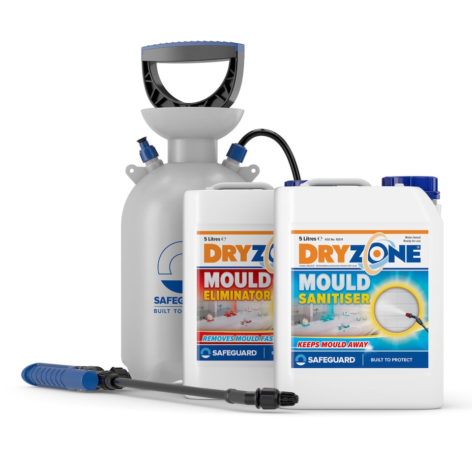 image 1 of Dryzone Mould Remover Prevention Kit - (2x5L & Sprayer) Black Mould & Mildew Remover on Wall, Bathroom, Kitchen, Ceilings, Shower