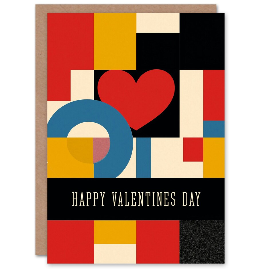 image 1 of Love Heart Bold Geometric De Stijl Valentines Day Card For Her