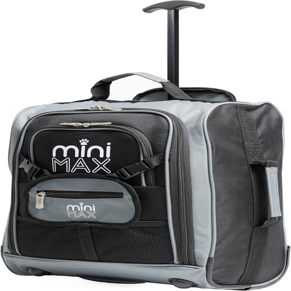 image 1 of MiniMax Travel Suitcase with Wheels with Front Pocket for Toys/Dolls/Teddy Bears, Black, Bagage Cabine, MINIMAX Black | Black | Cabin Bag
