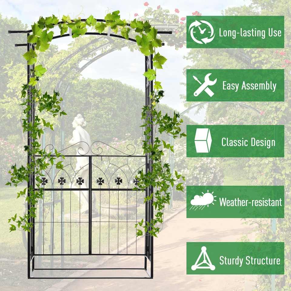 image 1 of Outsunny Garden Entrance Arch Bench Outdoor Patio Rose Trellis Climbing Plant