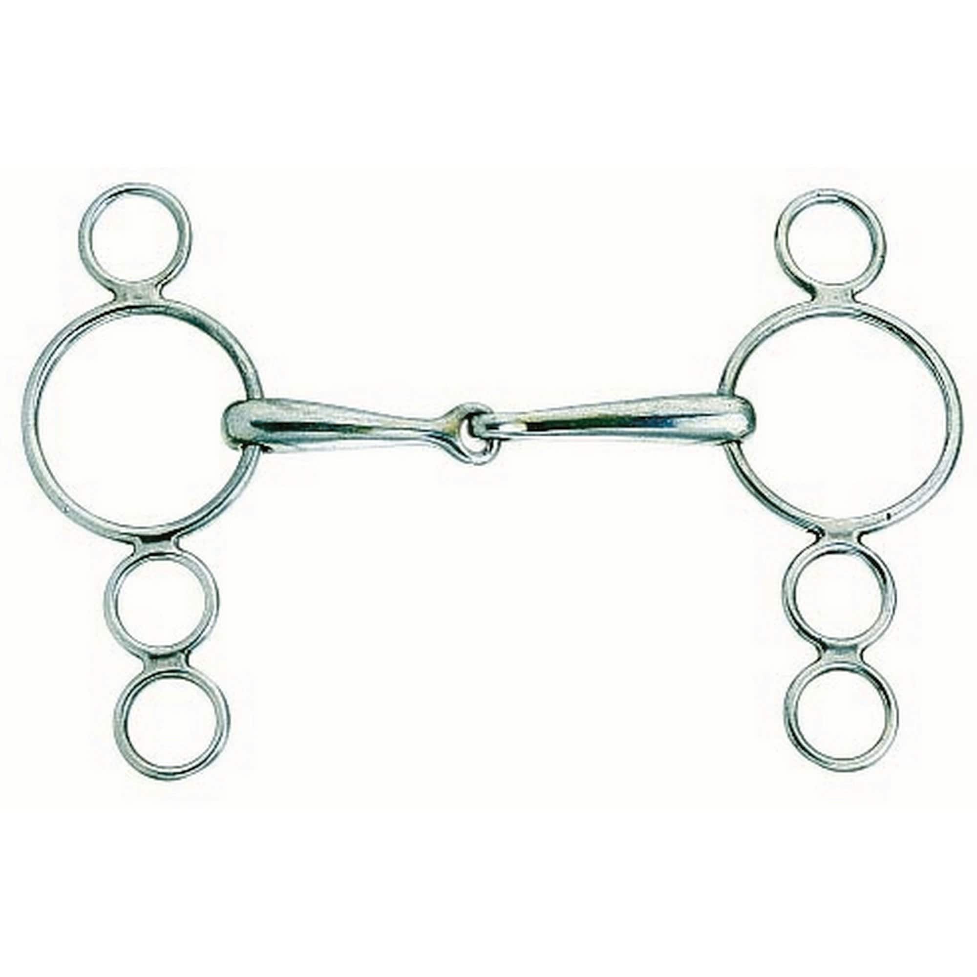 Korsteel Horses Stainless Steel Jointed 3 Ring Dutch Gag Bit - Silver - 6in
