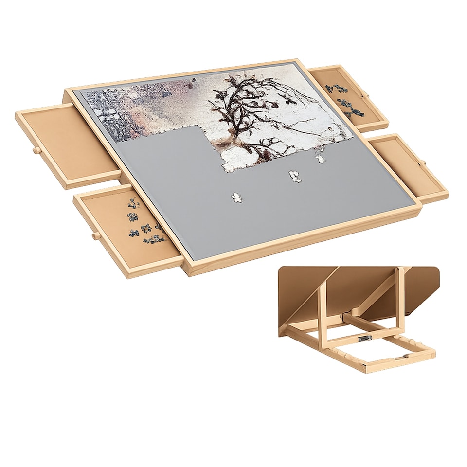 image 1 of Gr8 Home Adjustable Wooden 1000 Pcs Jigsaw Puzzle Table Easel With Tilting Rack 4 Drawers