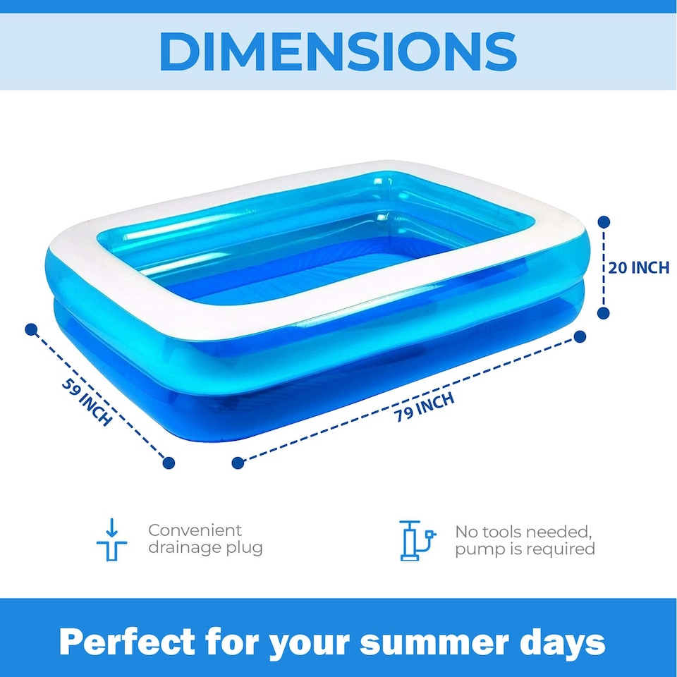 image 1 of Rectangular Inflatable Swimming Pool Family Paddling Pool for Garden Fun small
