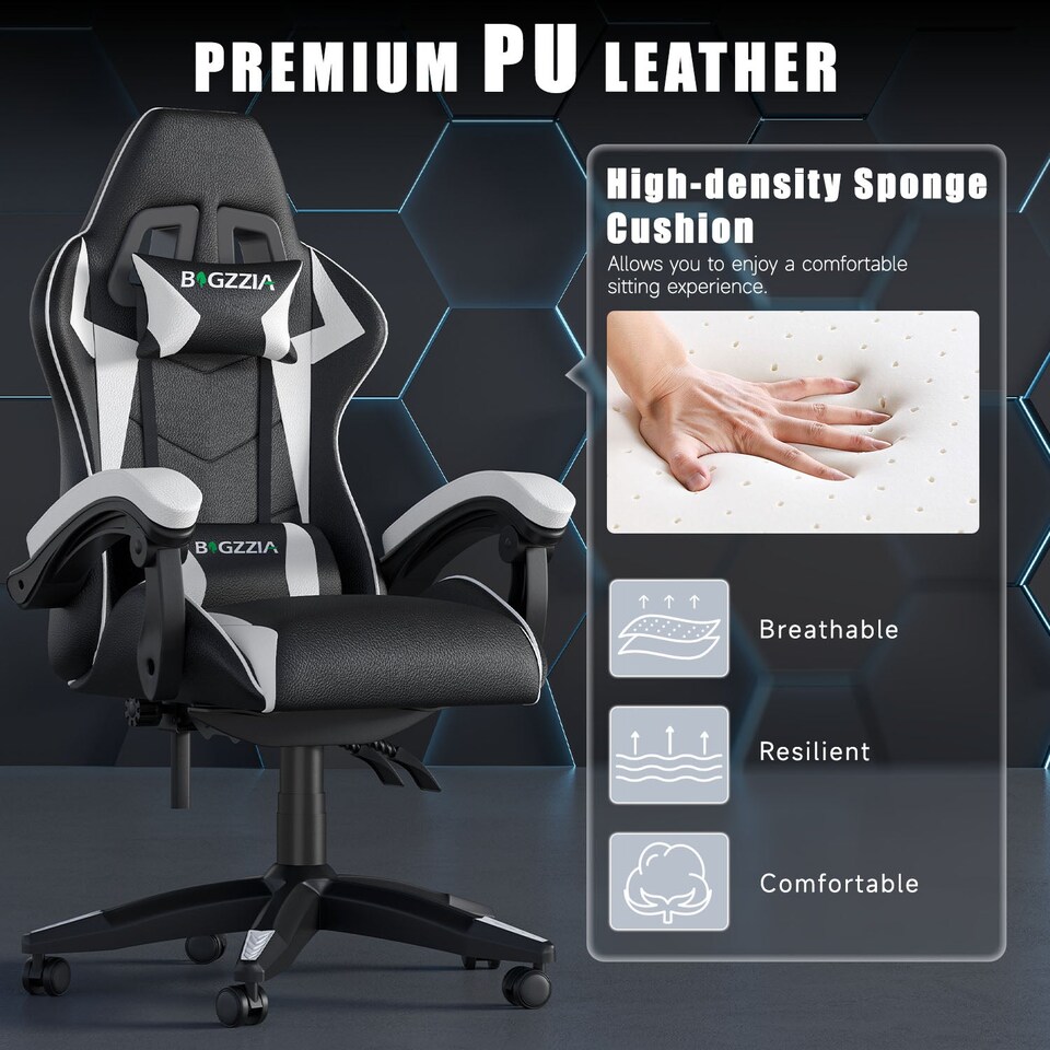 image 1 of Rattantree Reclining PU Leather Gaming Chair With Lumbar Support