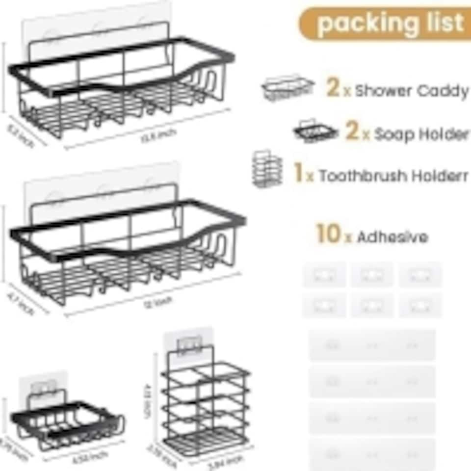 image 1 of 5 Pack Shower Caddy with Wall Stickers Rustproof No Drilling Stainless Steel Shower Caddy  Bathroom Storage Organizer