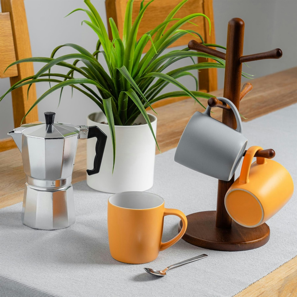 image 1 of Argon Tableware Matt Coloured Coffee Mugs - 350ml - Grey/Yellow - Pack of 6 Multi