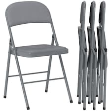 HOMCOM Folding Chairs Set of 4, Foldable Chairs with Cushions, Light Grey | Grey | Light Grey | One Size
