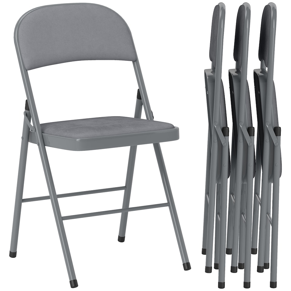 image 1 of HOMCOM Folding Chairs Set of 4, Foldable Chairs with Cushions, Light Grey | Grey | Light Grey | One Size