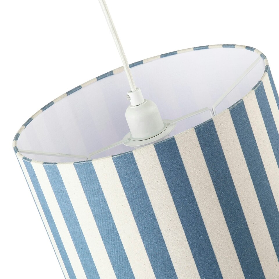image 1 of Amparo Blue and Oatmeal Linen Striped Drum Lampshade with Fabric Inner Blue