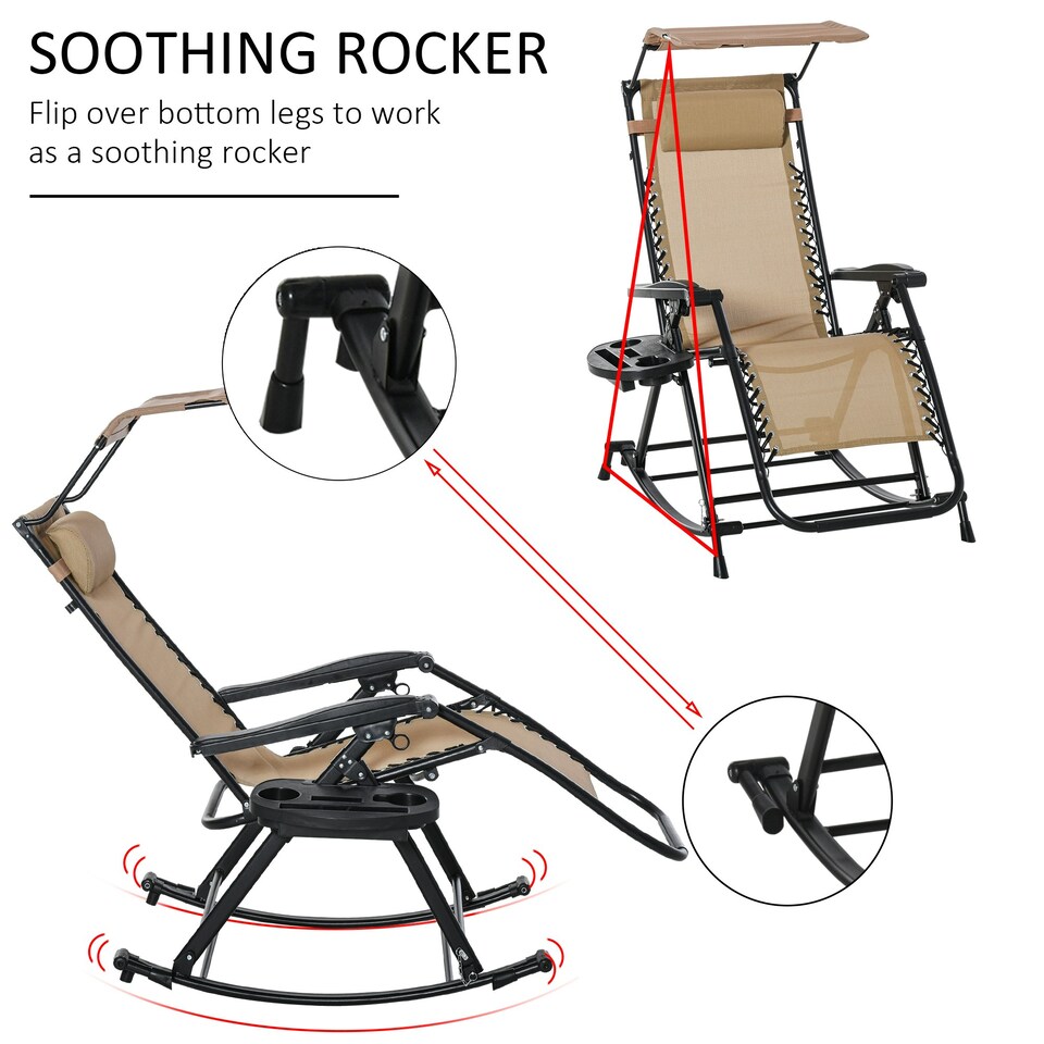 image 1 of Outsunny Folding Recliner Chair Outdoor Lounge Rocker Zero-Gravity Seat