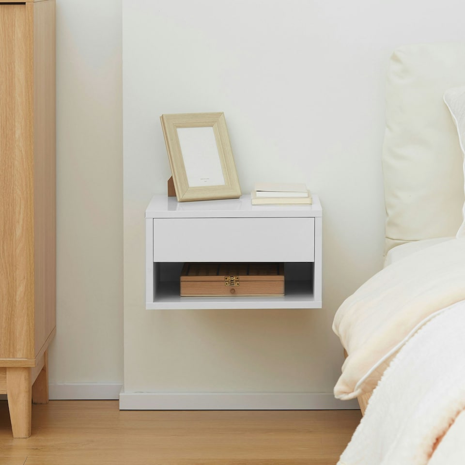 image 1 of HOMCOM Floating Bedside Table Set of 2 Wall Mounted Nightstand W/ Drawer Black