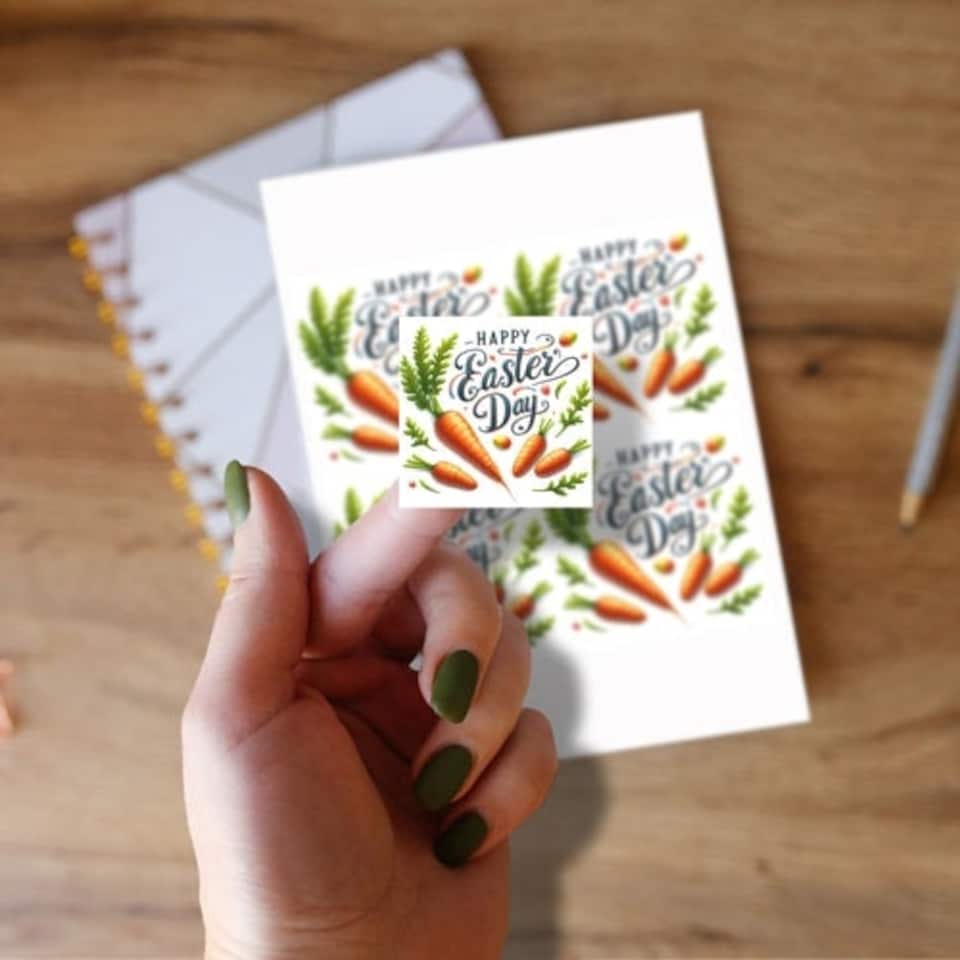 image 1 of Happy Easter Carrots Square Stickers 95mm - Sheet of 4