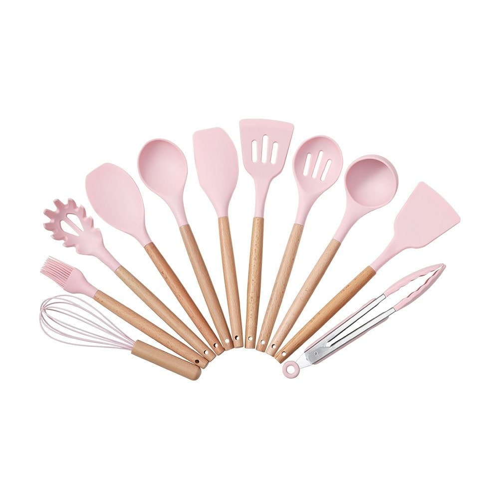 Living and Home Silicone Kitchen Utensil Set 11 Pieces - Pink