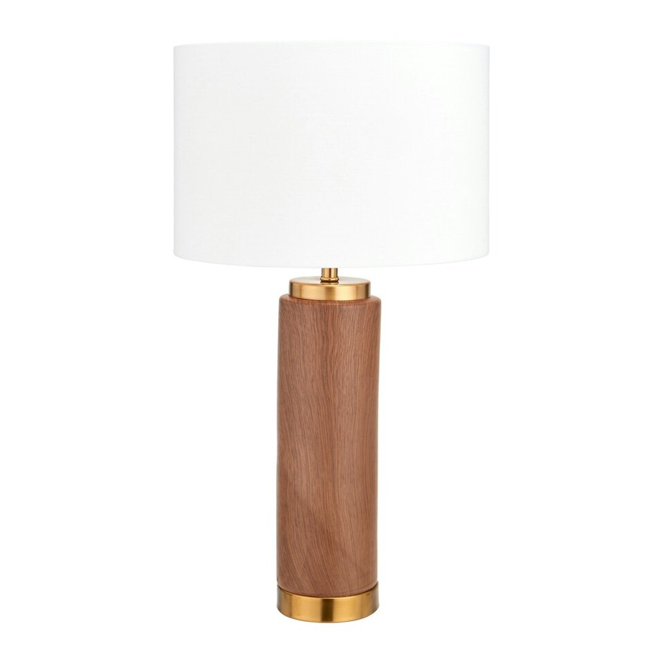 image 1 of Wood Effect Ceramic Tall Table Lamp with Shade Brown | Gold