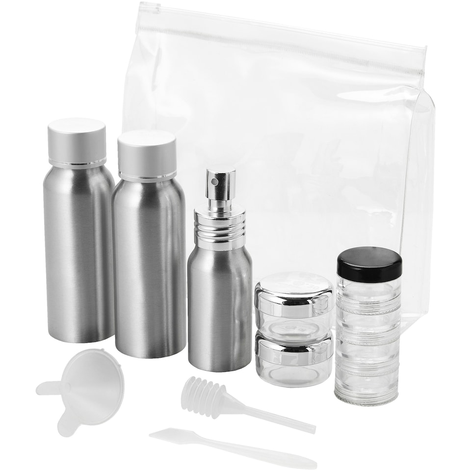 image 1 of Bullet Frankfurt Airline Approved Alu Travel Bottle Set - Transparent/Silver - 16.5 x 4.1 x 15cm | Grey