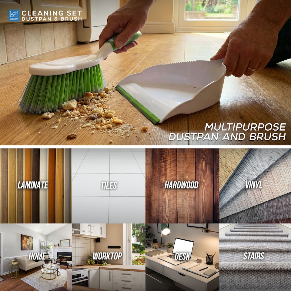 image 1 of Durable Bristles and Easy Sweep Dustpan and Brush Set