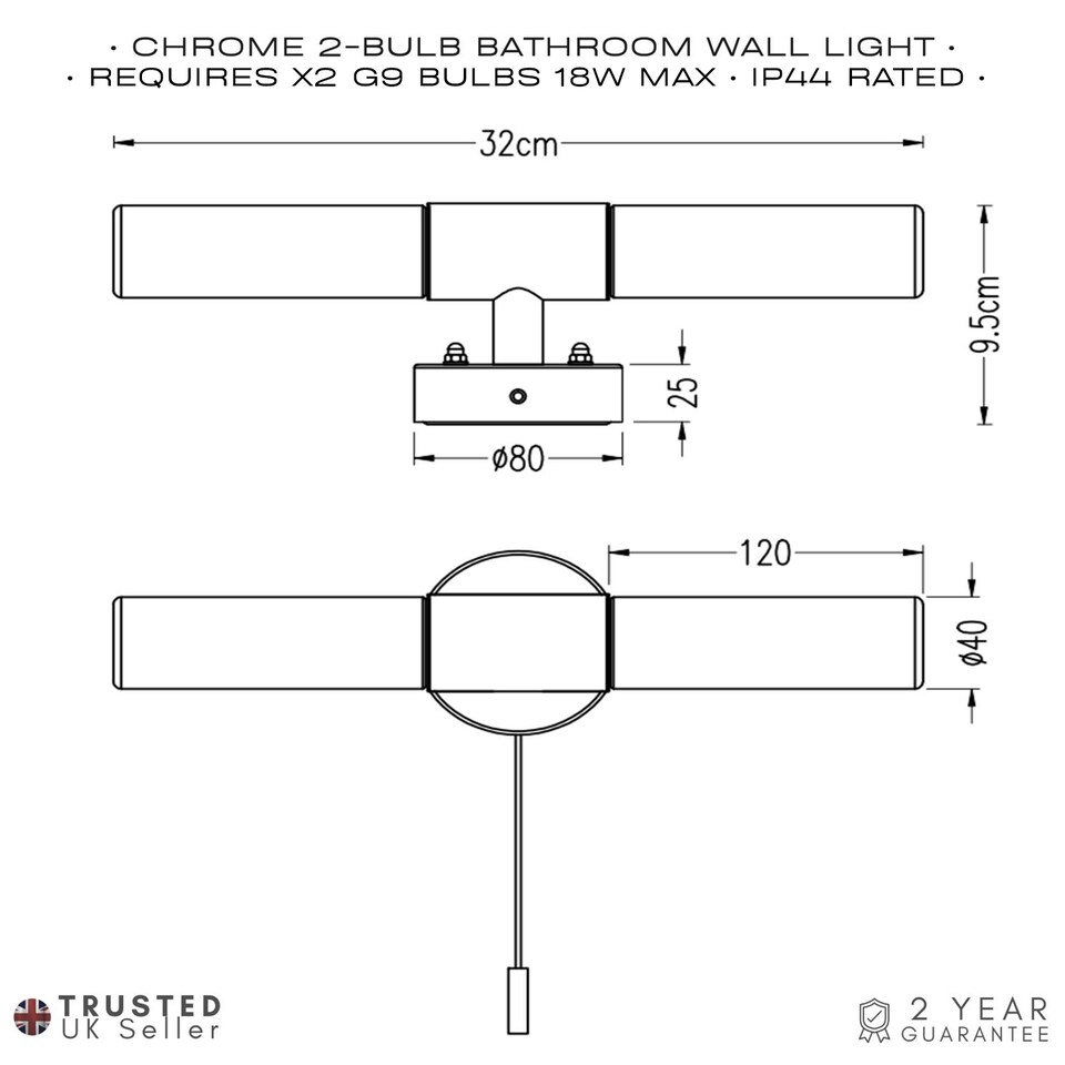 image 1 of Modern Chrome IP44 Rated Bathroom Wall Light Fitting with Tubular Glass Shades | Chrome