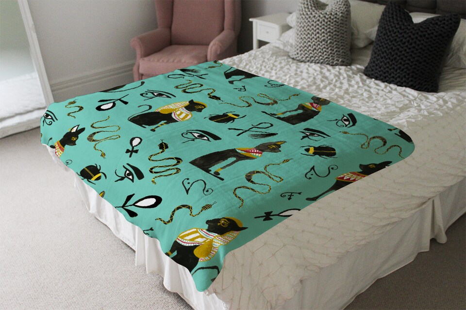 image 1 of Hand Painting Abstract Ancient Egypt Horus Eye Signs Blanket | Multi