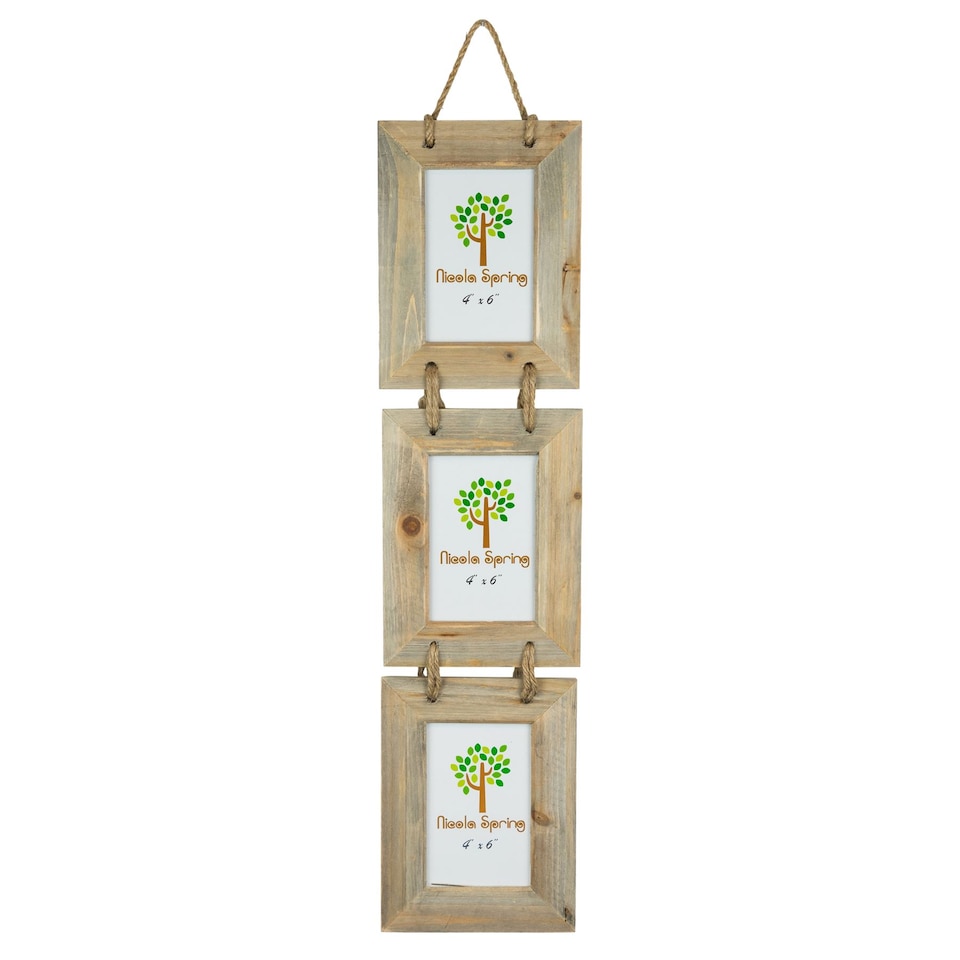 image 1 of Nicola Spring Rustic Wooden Hanging 3 Photo Frame - 4 x 6" - Natural