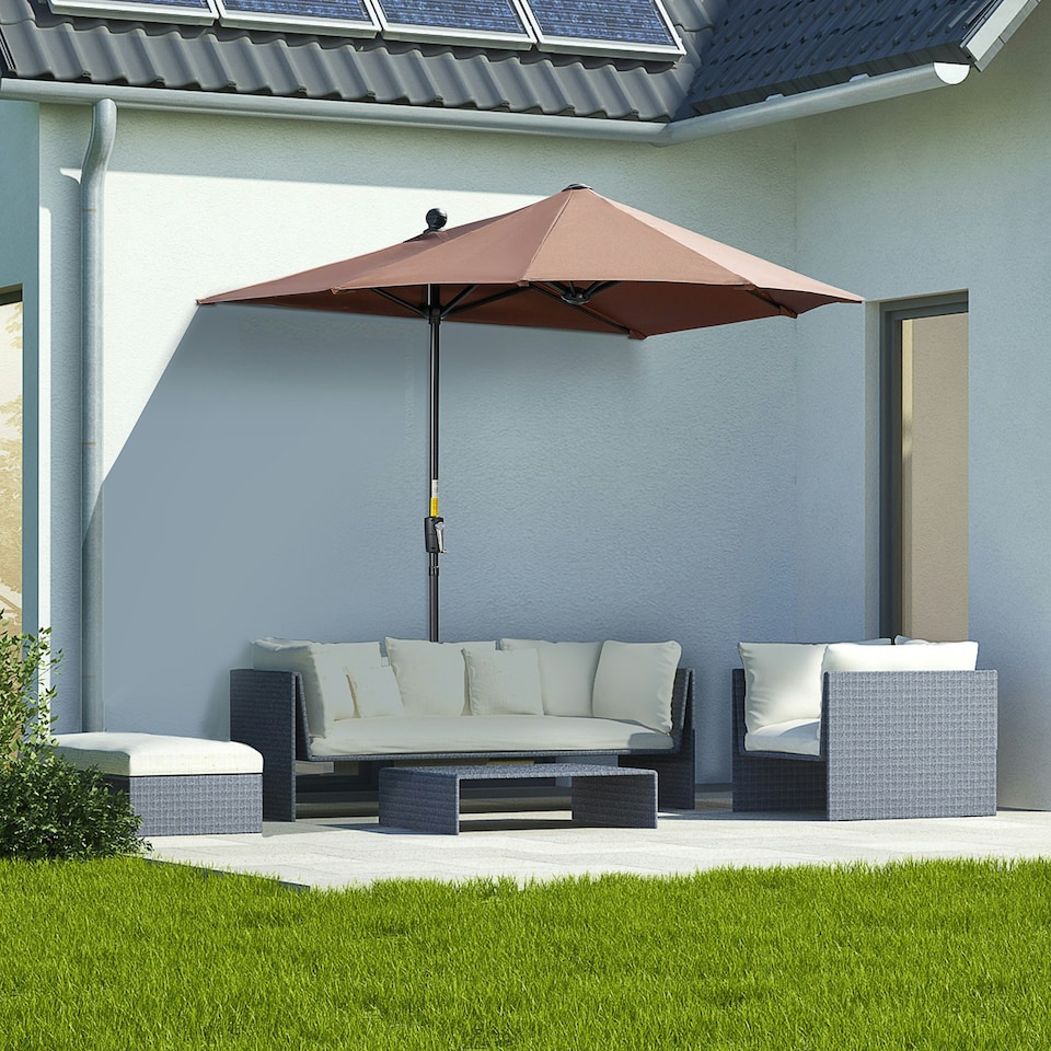image 1 of Outsunny 2m Half Garden Parasol Market Umbrella with Crank Handle, Base