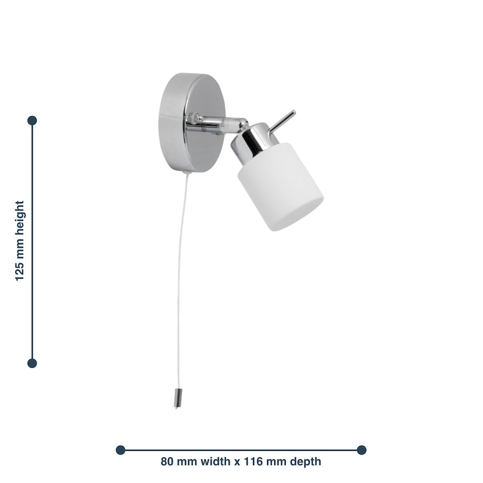 image 1 of Set of 2 Iona - Chrome Opal Glass IP44 Pull Cord Bathroom Wall Spotlights | Chrome | 2