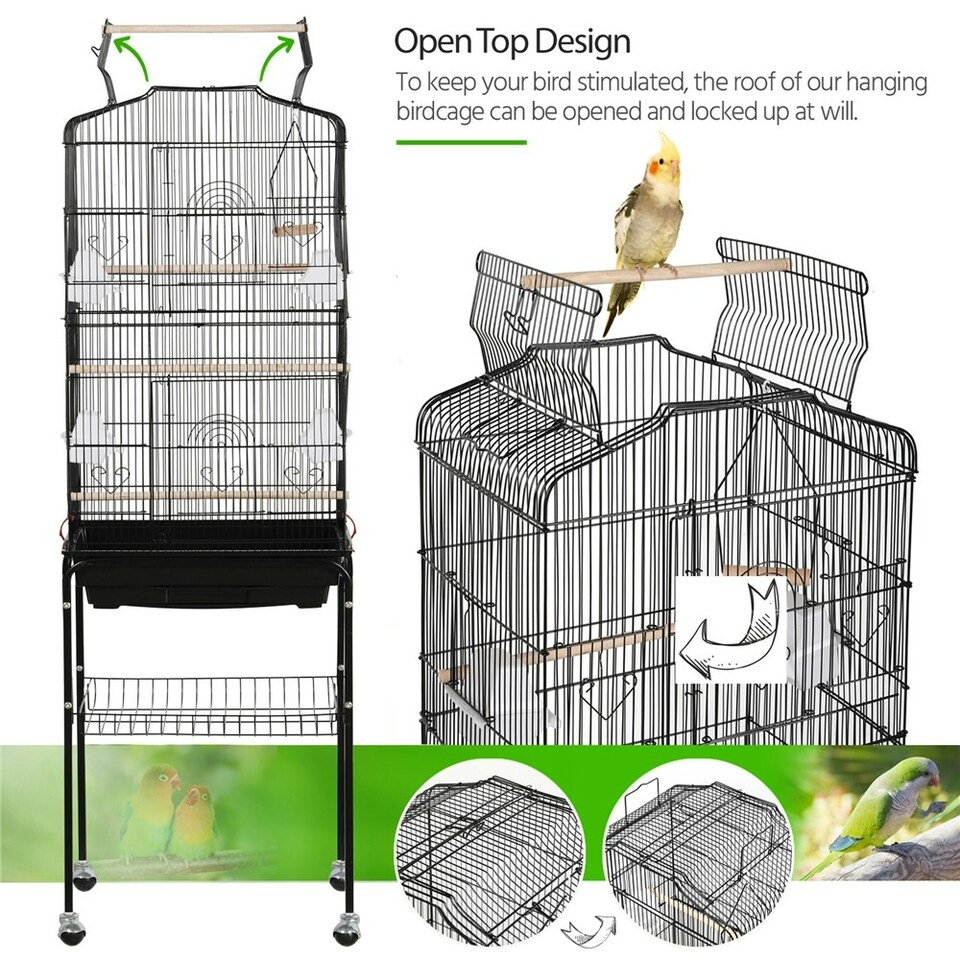 image 1 of Yaheetech 162.5 cm Tall Open Top Metal Bird Cage Large Black