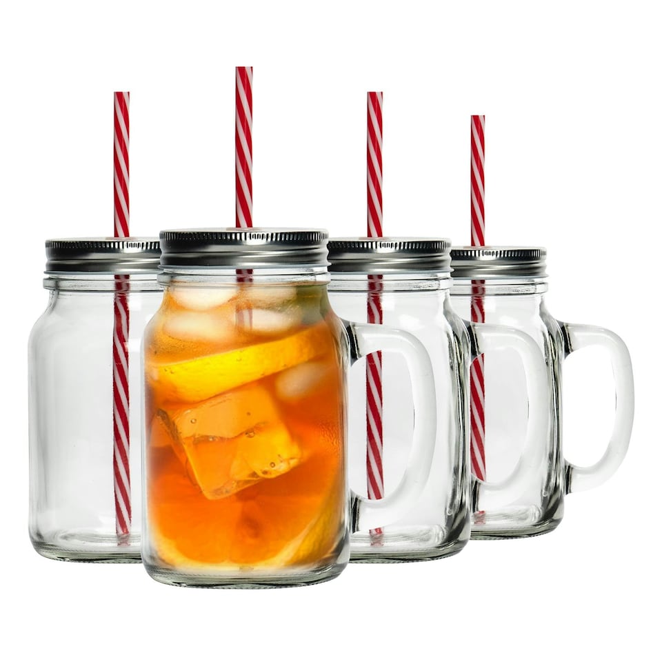 image 1 of Rink Drink Mason Drinking Jar Glasses with Straws - 620ml - Pack of 4 Clear