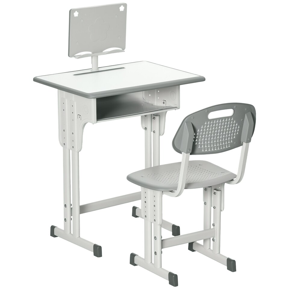 image 1 of HOMCOM Kids Desk and Chair Set Adjustable Height Study Table Set w/ Drawer