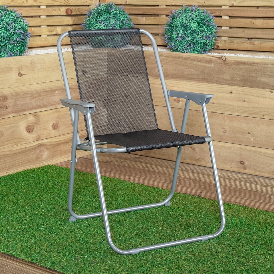 image 1 of 4 x Foldable Garden Chairs Fixed position garden chairs with grey frame and black fabric | Grey | Grey