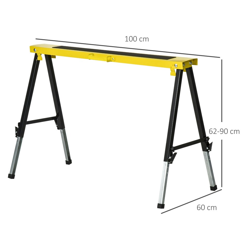 image 1 of DURHAND Set of 2 Folding Saw Horses Steel Frame w/ Anti-Slip Platform Handle DIY