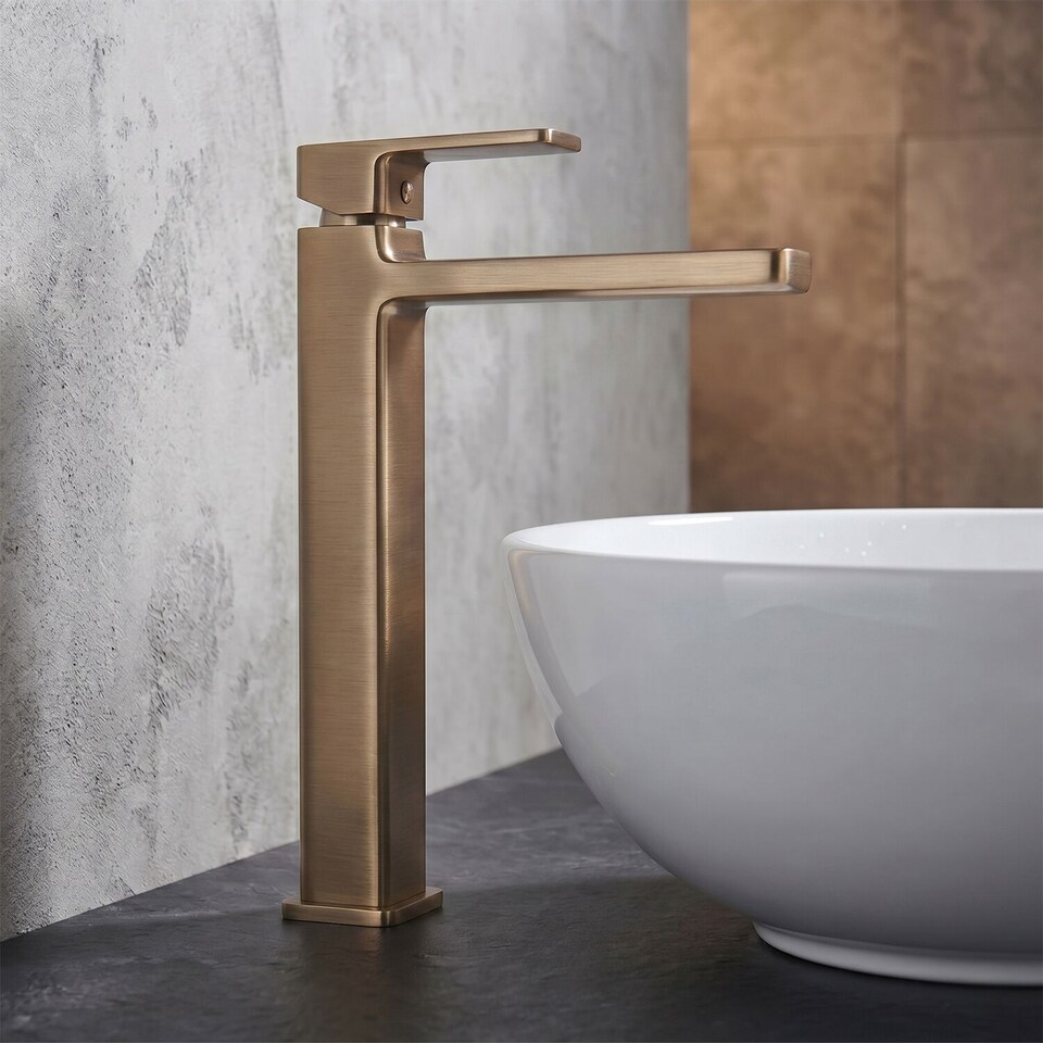 image 1 of Balterley Contemporary Square High Rise Mono Basin Mixer Tap | Brown | Brushed Bronze | 1