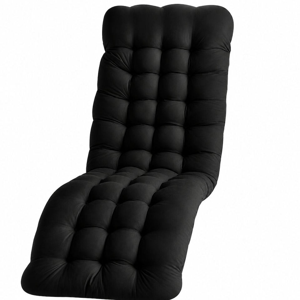 Groundlevel Extra Thick Soft Fill Full Length Garden Lounge Recliner Chair Cushion - Cushion Only | Black | Black